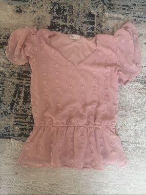So Pink Puff-Sleeve Peplum Blouse